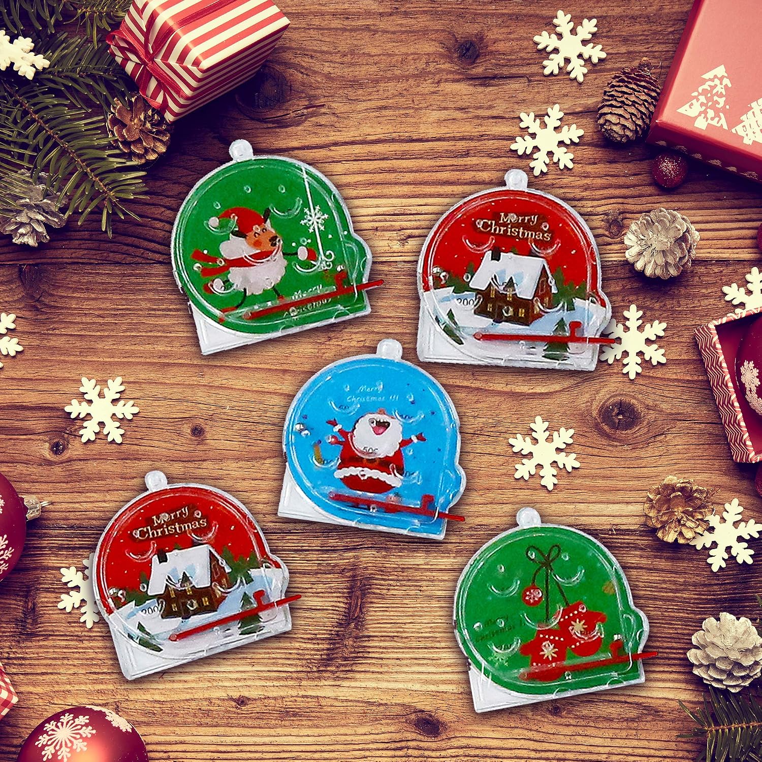 THE TWIDDLERS 50 Pack Mini Christmas Pinball Games for Kids, 6cm Handheld Fidget Toys in 5 Assorted Festive Designs - Image 4