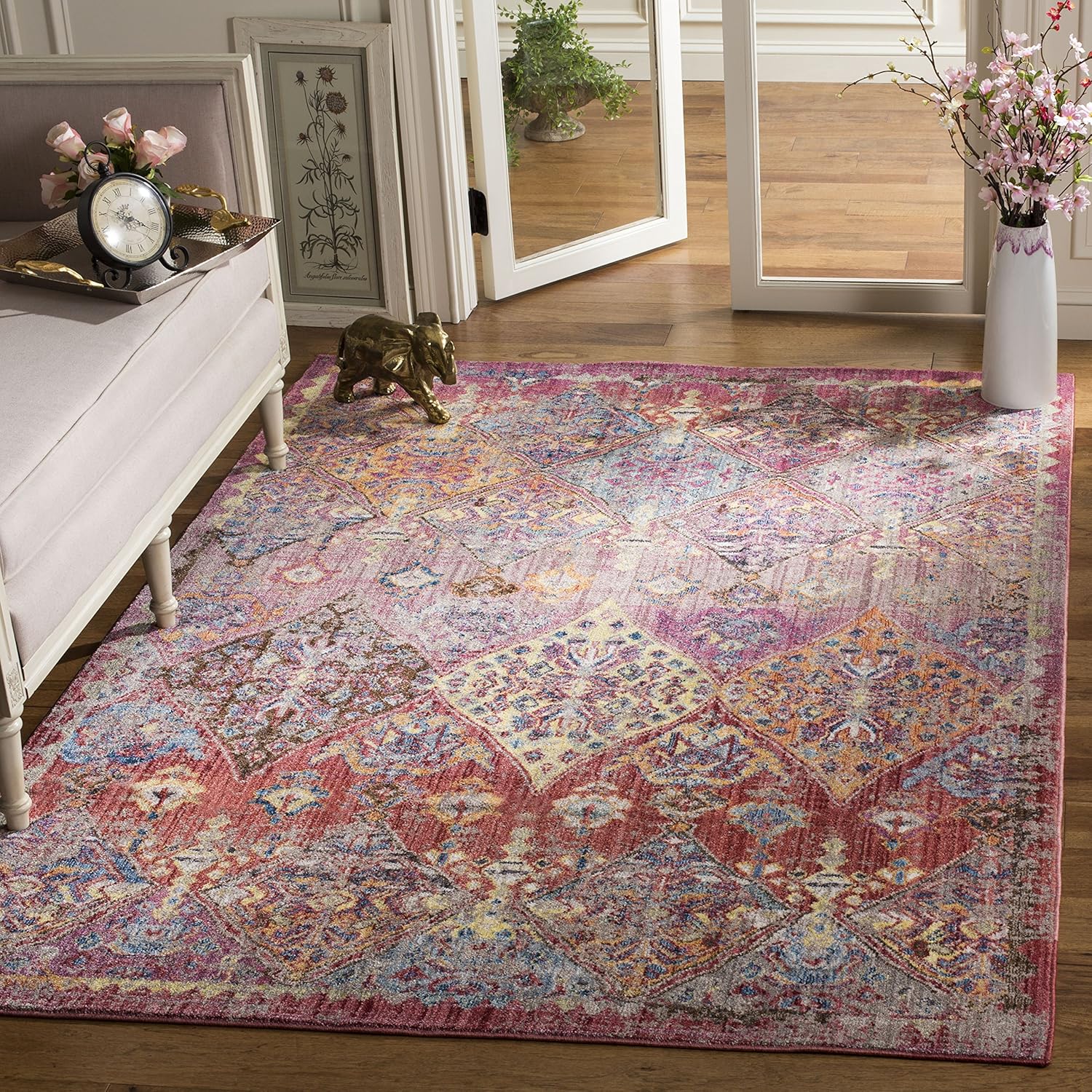 Safavieh Trendy New Transitional Indoor Woven Rectangle Area Rug, Bristol Collection, BTL352, in Rose / Multi