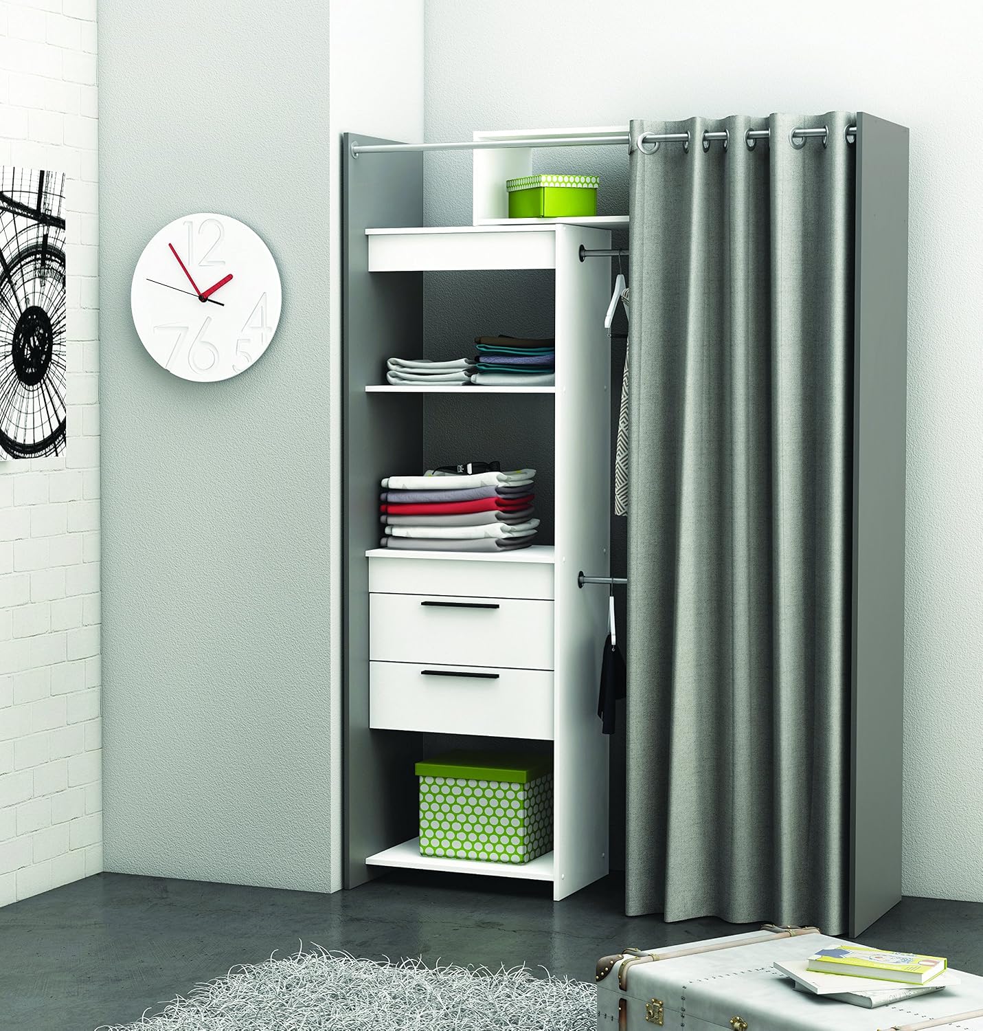 Kleiderschrank Mit Vorhang Offen Begehbar Weiss Anthrazit Grau
