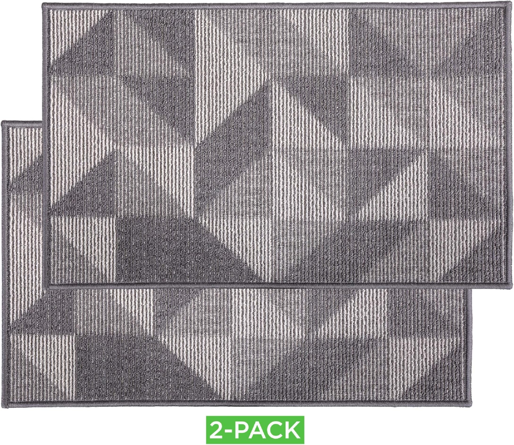 Emerson Essentials Indoor Outdoor Doormats, 2 Pack, Low Profile Floor Rugs, Inside Outside Door Mats, Absorbent High Traffic Areas Rubber Backing, 32x20, Machine Washable Anti-Slip No Odor – Gray