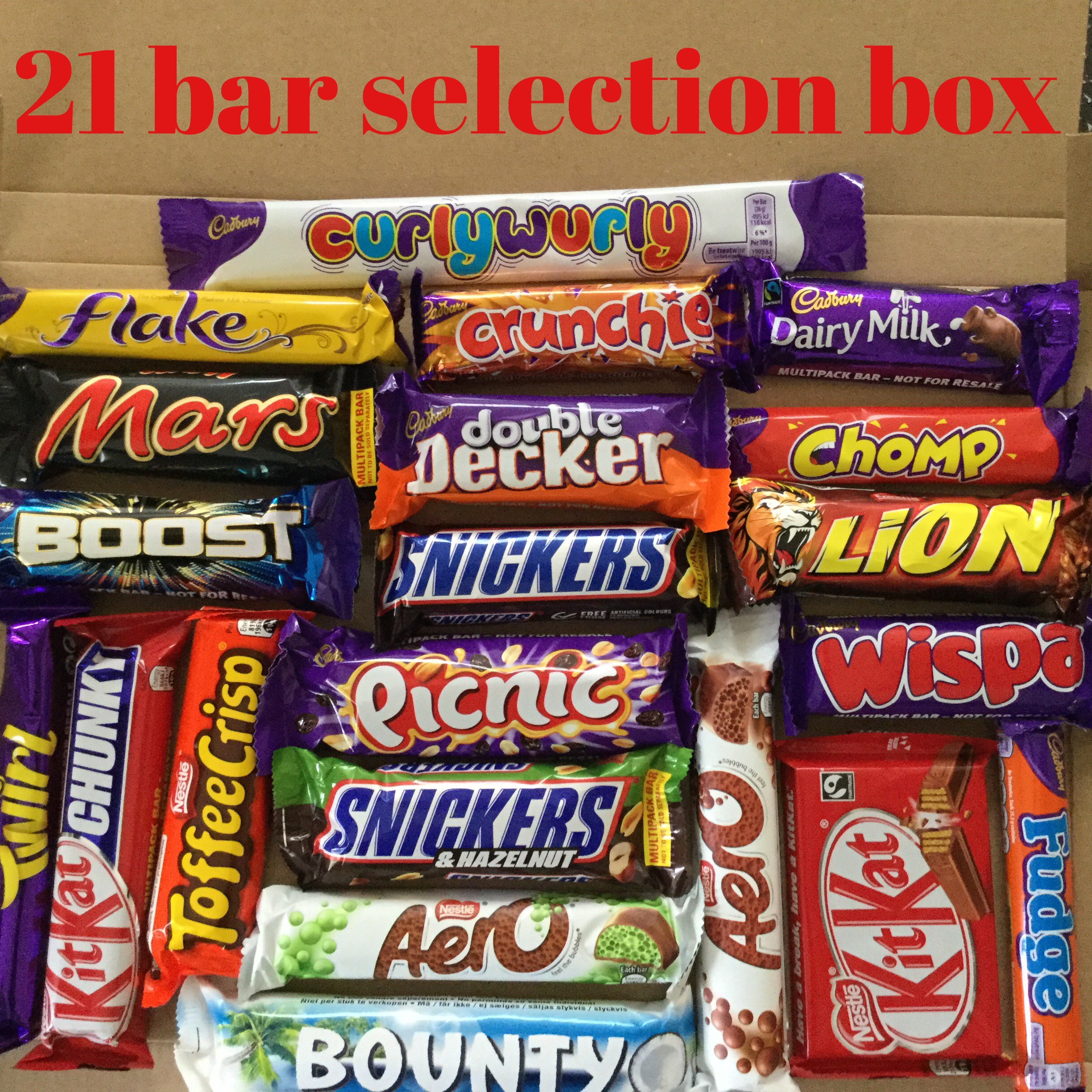Chocolate 21 Bar Hamper Xmas Birthday Box Flake Chomp kitkat Double