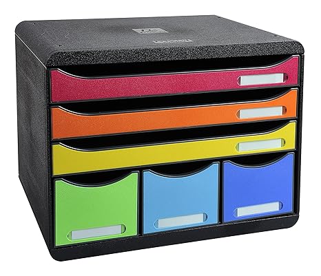 Exacompta Storebox Maxi Harlekin mit 6 Schubladen / Stapelbare Schubladenbox im Querformat für mehr Platz auf dem Schreibtisc