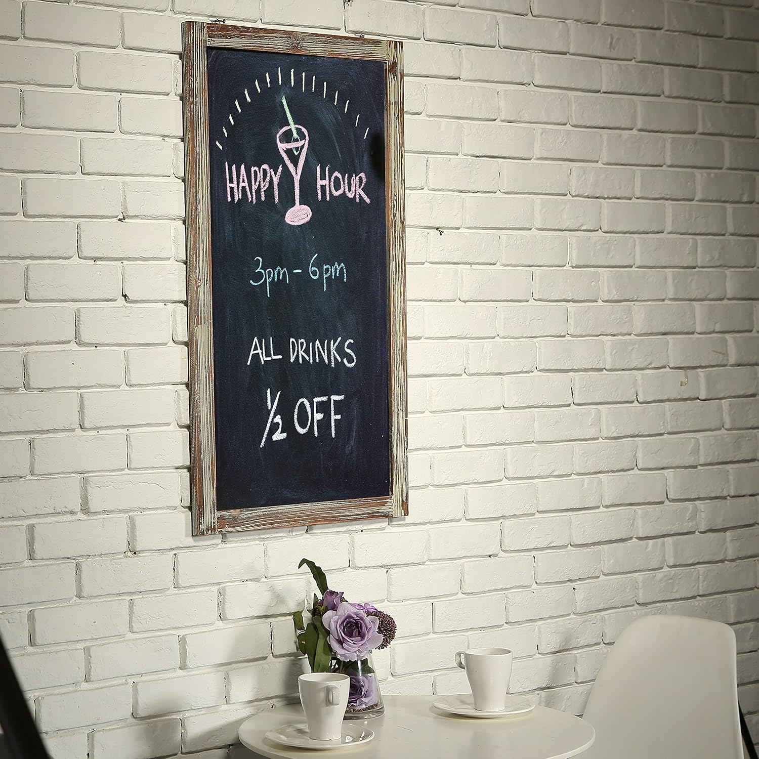 MyGift 35-Inch Wall-Mounted Chalkboard, Vertical/Horizontal Hanging Torched Wood Frame Message Board : Office Products