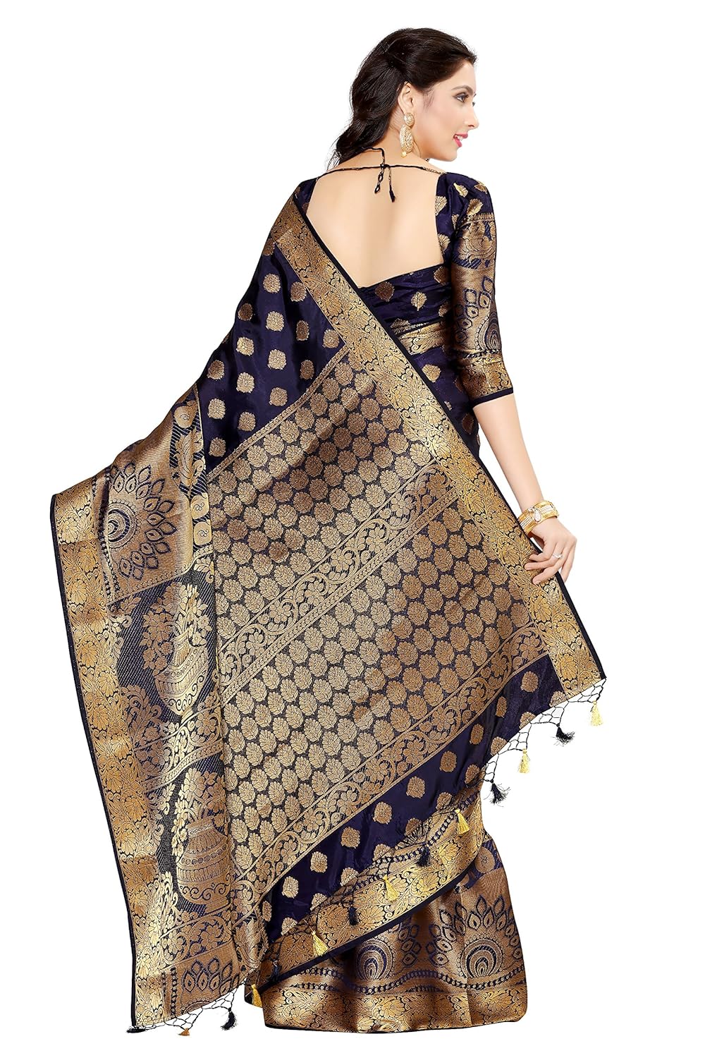 mimosa women's art silk saree with blouse piece (4050-241-sd-nvy,navy blue,free size)