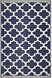 Lightweight Indoor Outdoor Reversible Plastic Area Rug - 5.9 x 8.9 Feet - Trellis- Blue/White
