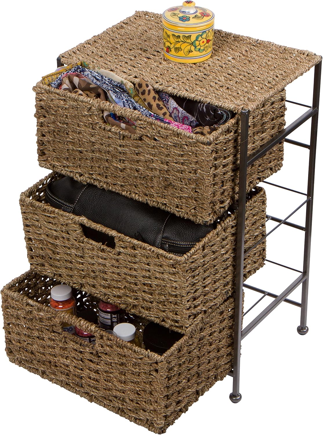 Trademark Innovations 24" Seagrass and Metal 3-Drawer Storage Chest -