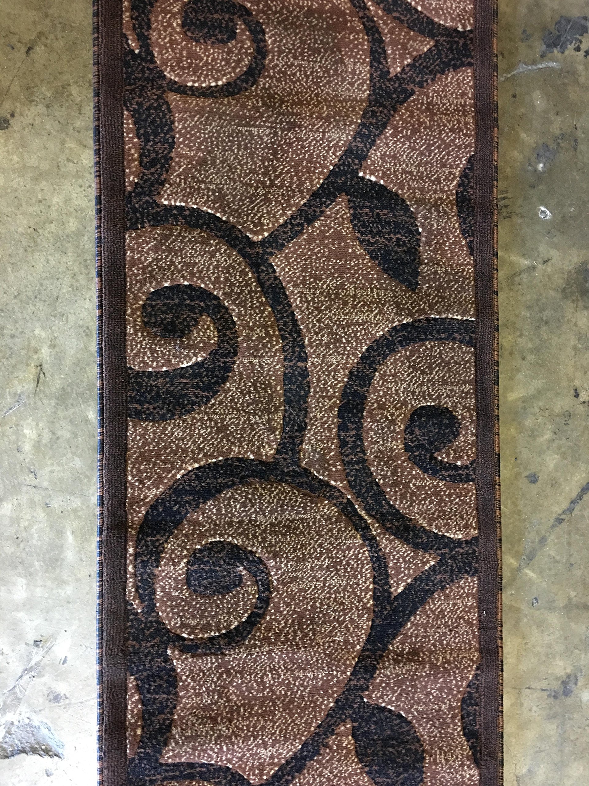 Americana Modern Runner Area Rug Dark Brown Black Design 154 (2 feet X