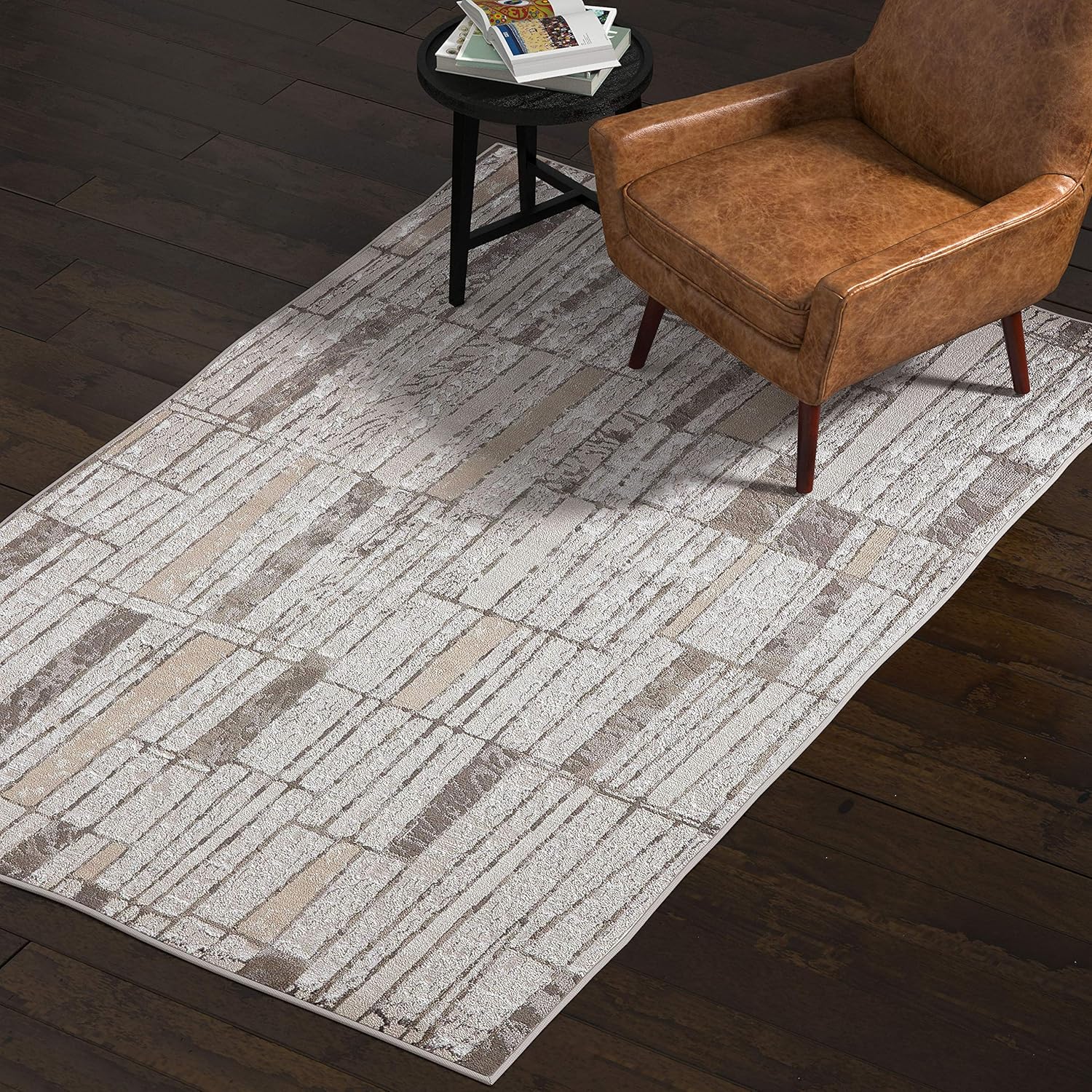 Rivet Contemporary Polyester Area Rug, 5 x 8 Foot, Silver, Grey, White