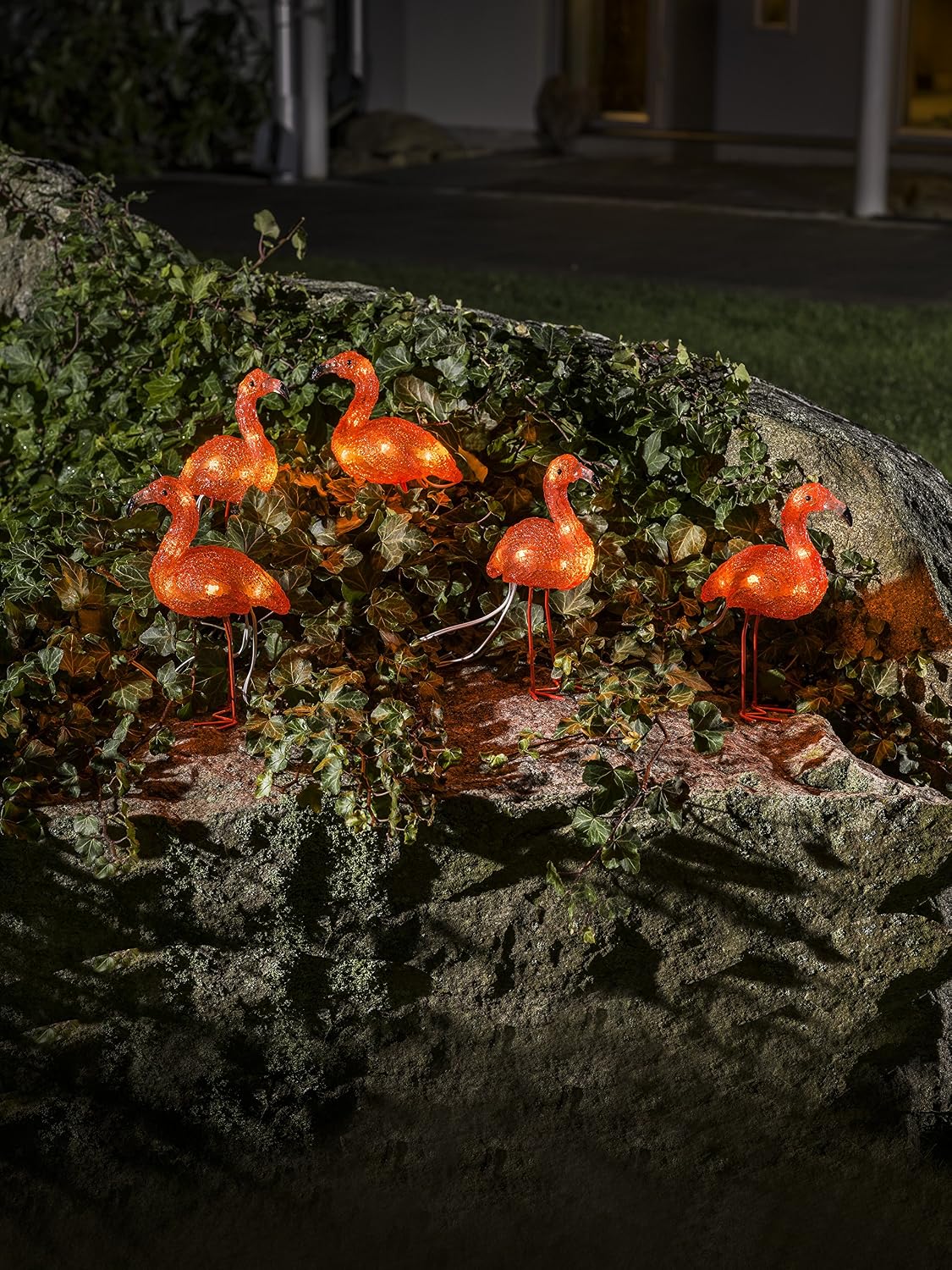 Konstsmide Outdoor Party Decorations/Outside Lights LED Acrylic Decoration"Five Baby Standing Flamingos" / Outdoor Lighting (IP44) / 40 Amber White LEDs/Transparent Cable - Image 4