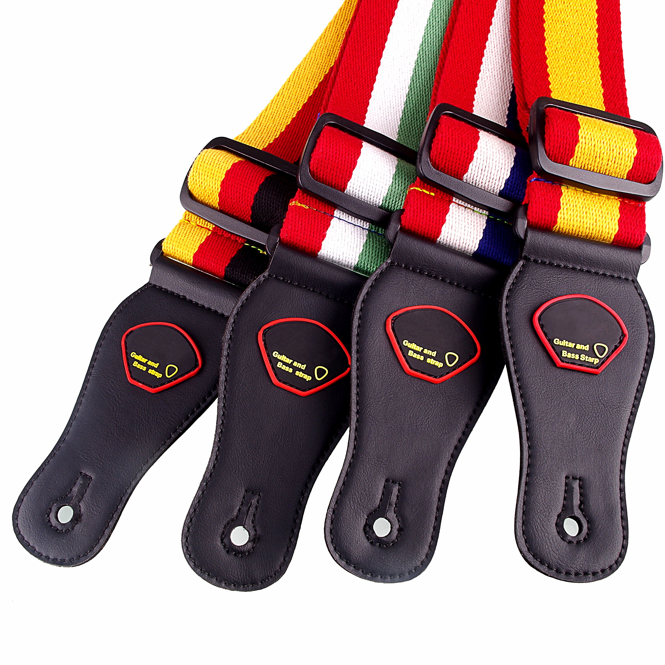 Mugig Correa Guitarra Ajustable Material Algotón Y Cuero Hecho A Mano Con Extremos Reforzado Perfecta Para Cualquier Guitarra