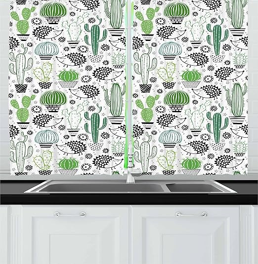 Amazon Com Ambesonne Cactus Kitchen Curtains Cartoon Style