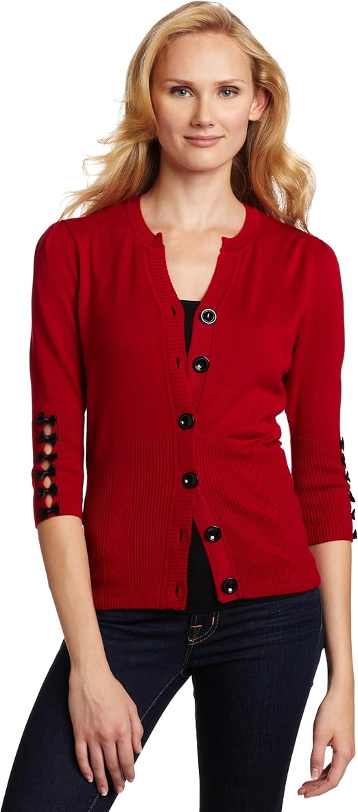 Notations Women's Button Front Cardigan Sweater, Red, XLarge at Amazon