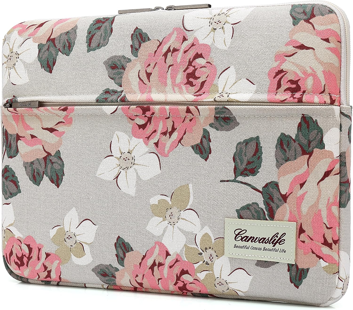 Canvaslife Pink Rose Pattern 13 inch Canvas Laptop Sleeve with Pocket 13 inch 13.3 inch Laptop 13 case13 Sleeve: Computers & Accessories