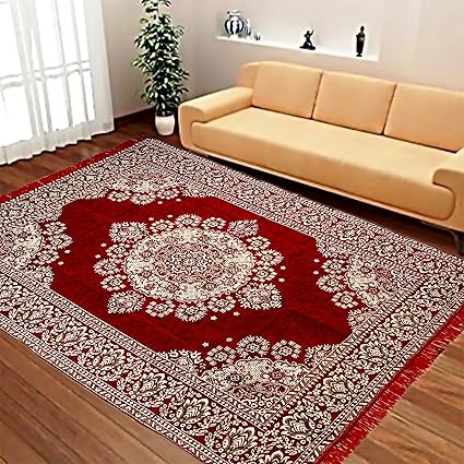 Laying Style Velvet Touch Abstract Chenille Carpet - 84 x 60, Maroon