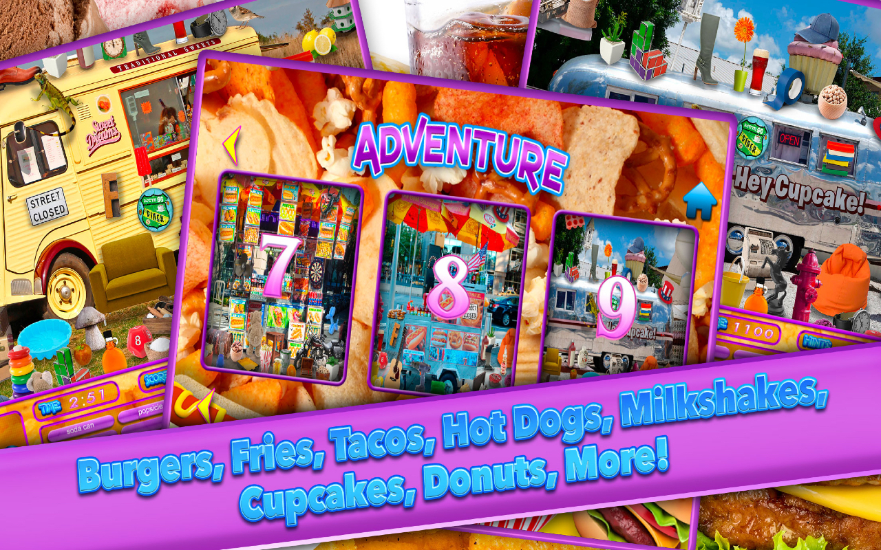 Hidden Object Food Truck and Junk Foods - Candy, Chocolate, Cupcake Dessert Objects Photo Pic Game