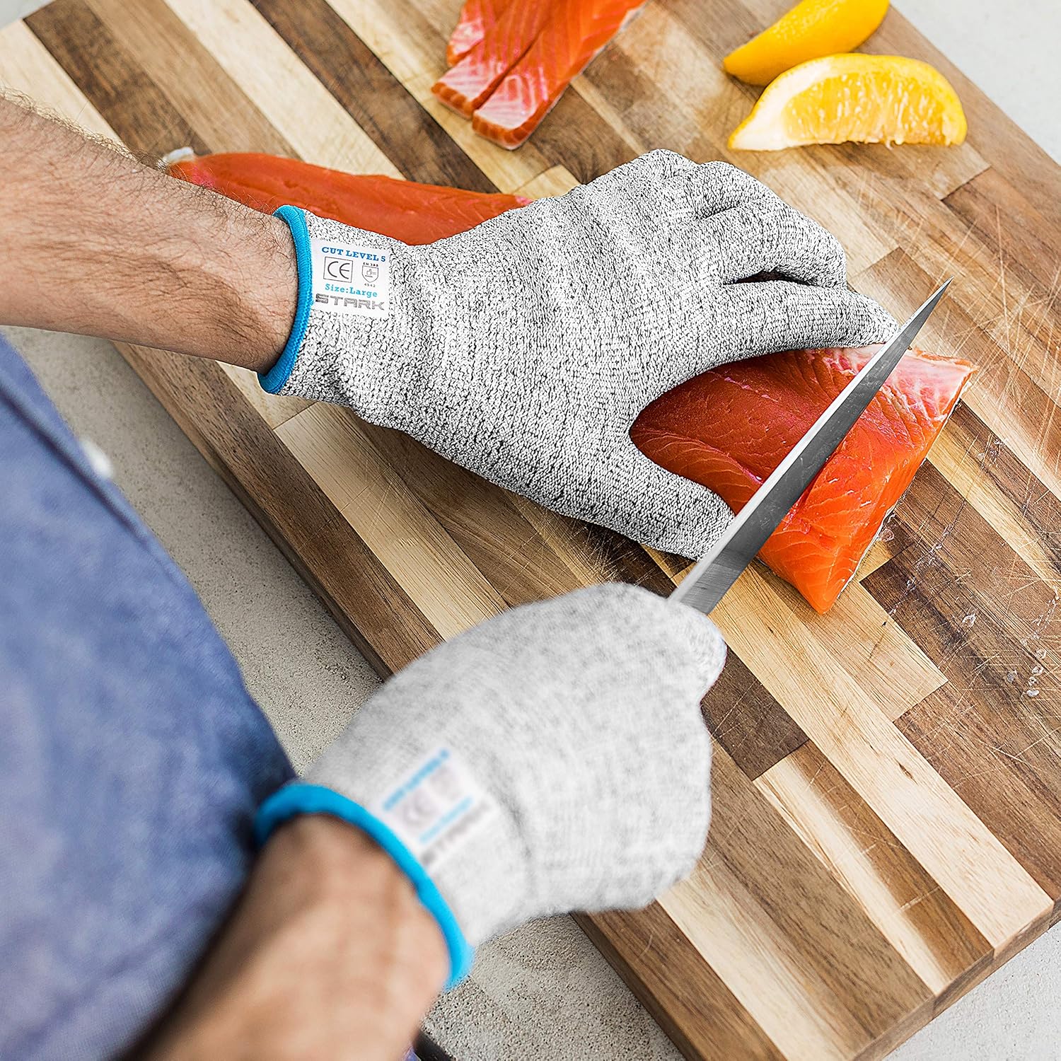 Stark Safe Cut Resistant Gloves (1 Pair) Food Grade Level 5 Protection, Safety Cutting Gloves for Kitchen, Mandolin Slicing, Fish Fillet, Oyster Shucking, Meat Cutting and Wood Carving - Large - - 