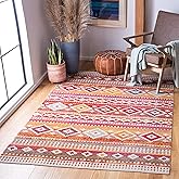 SAFAVIEH Washable Rug Outdoor Montage Collection - 6' x 9', Red & Fuchsia, Non-Shedding & Easy to Clean, Ideal for Patio, Bac