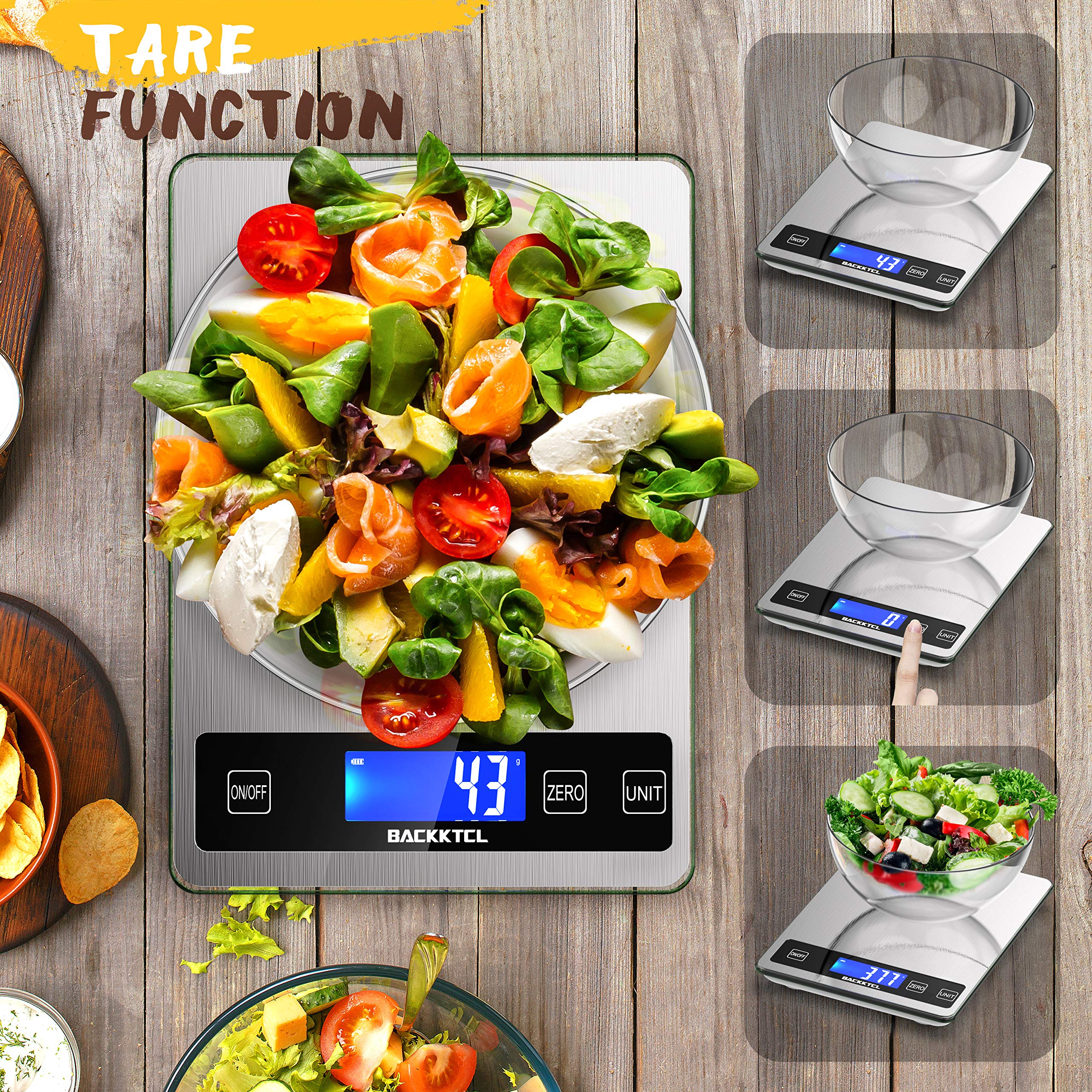 BACK KTCL''Cooking Master' 22lb Digital Kitchen Scale,Food Scale Measures in Grams and Ounces for Weight Cooking Baking,1g/0.1oz Precise Graduation,Stainless Steel and Tempered Glass