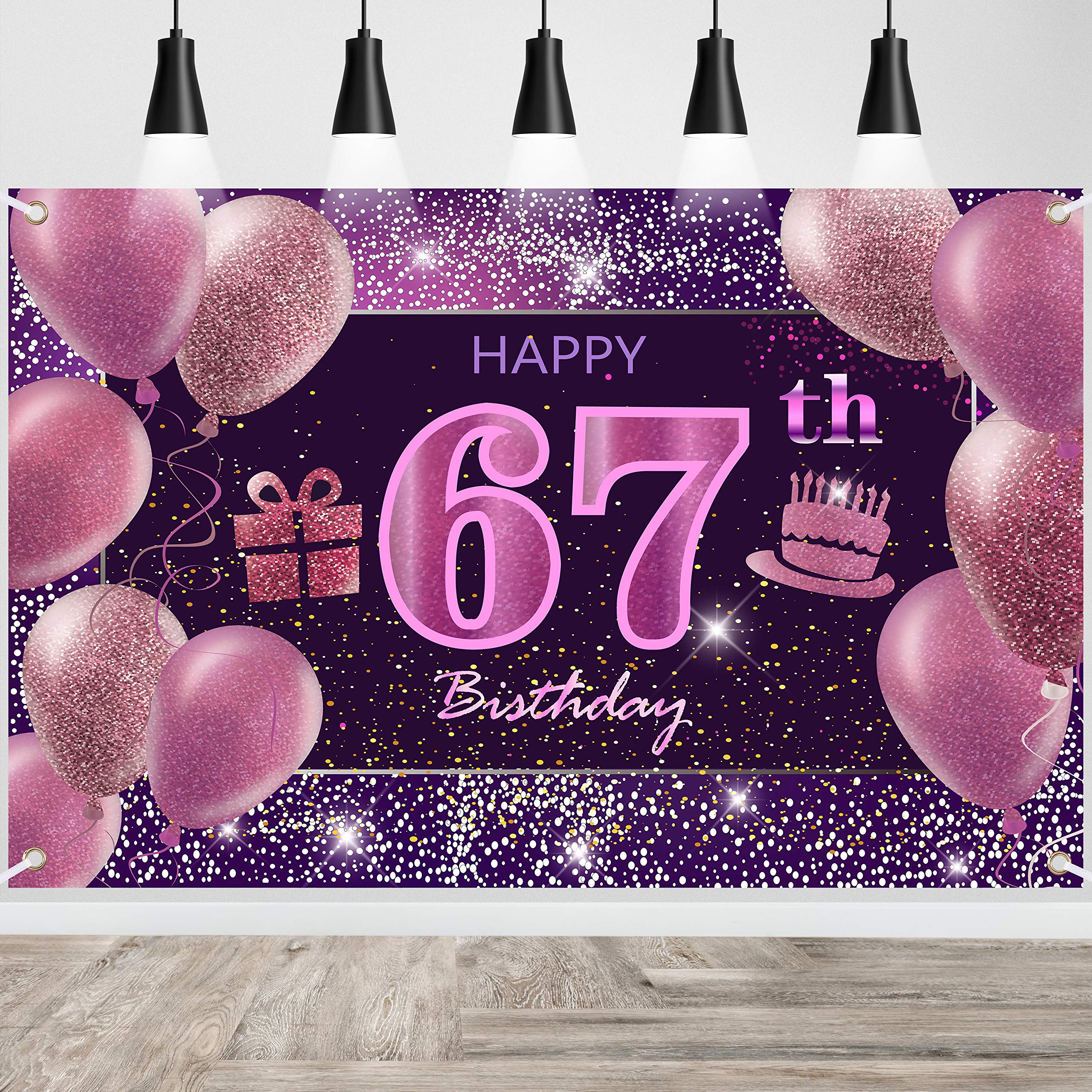 IMISI 67th Birthday Decorations - Happy Birthday Banner, Pink Backdrop for Party
