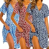 ChongBaiJia 3 Piece Womens Sundress Summer Floral Short Sleeve Wrap V Neck A-Line Midi Casual Vacation Dresses 2025