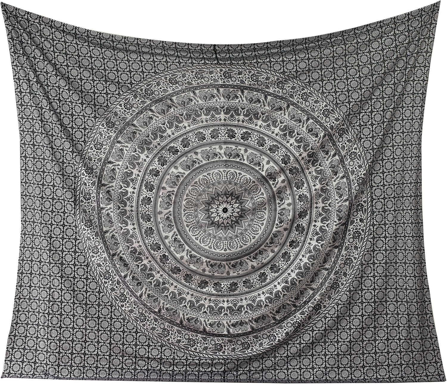Tapestries - Popular Handicrafts King Silver Elephant Tapestry Indian Mandala Wall Art, Hippie Wall Hanging, Bohemian Bedspread Multi Purpose Tapestries Black, King 230 X 270 cms / 90 X 108 inches
