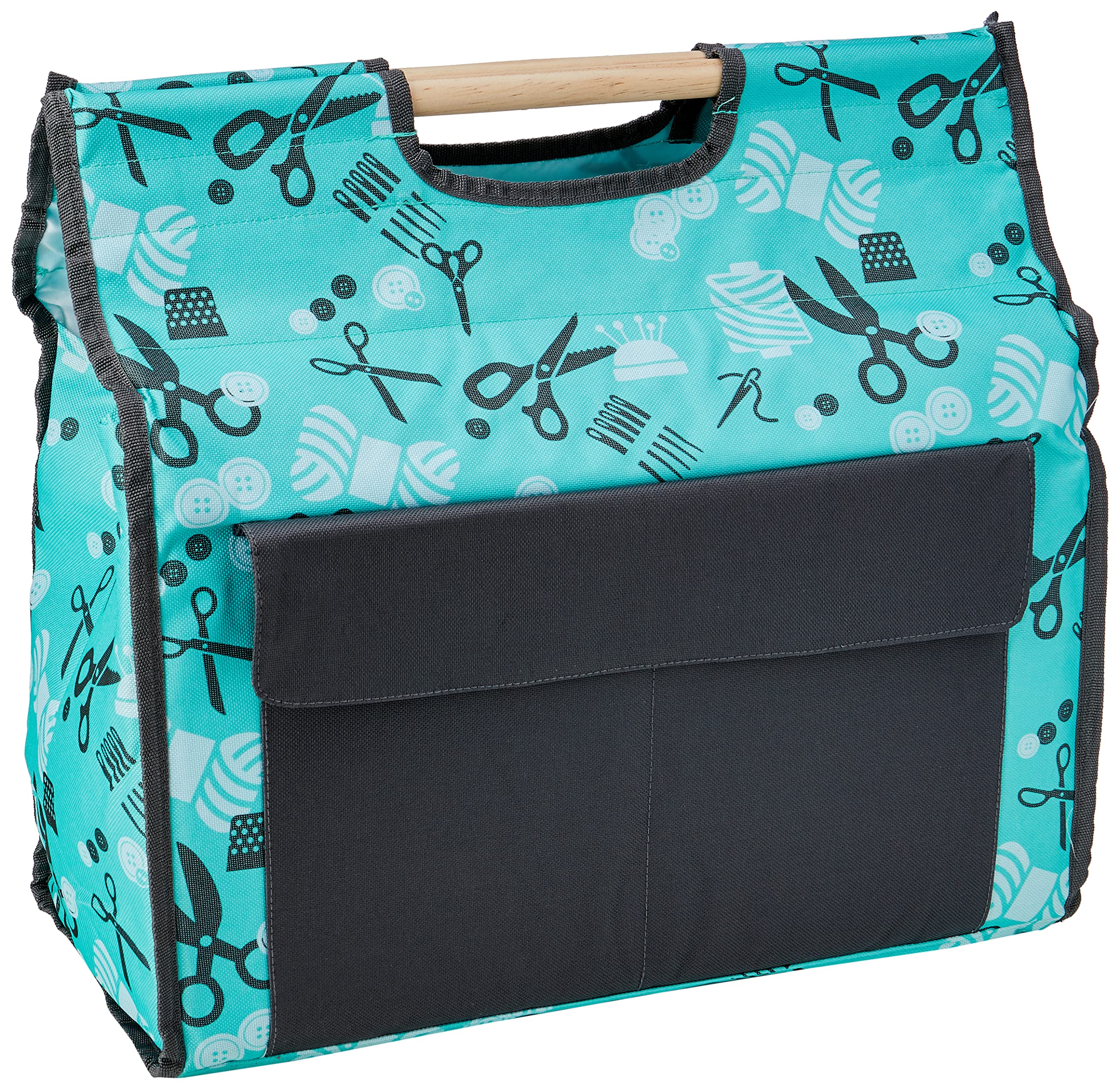 Kleiber Wooden Handled Sewing Machine Bag with Padded Sides and Storage Pockets, Turquoise/Grey