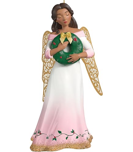 Hallmark Angelo In Porcellana "Peace On Earth" 2024 - Decorazione Natalizia Con Aureola Dorata