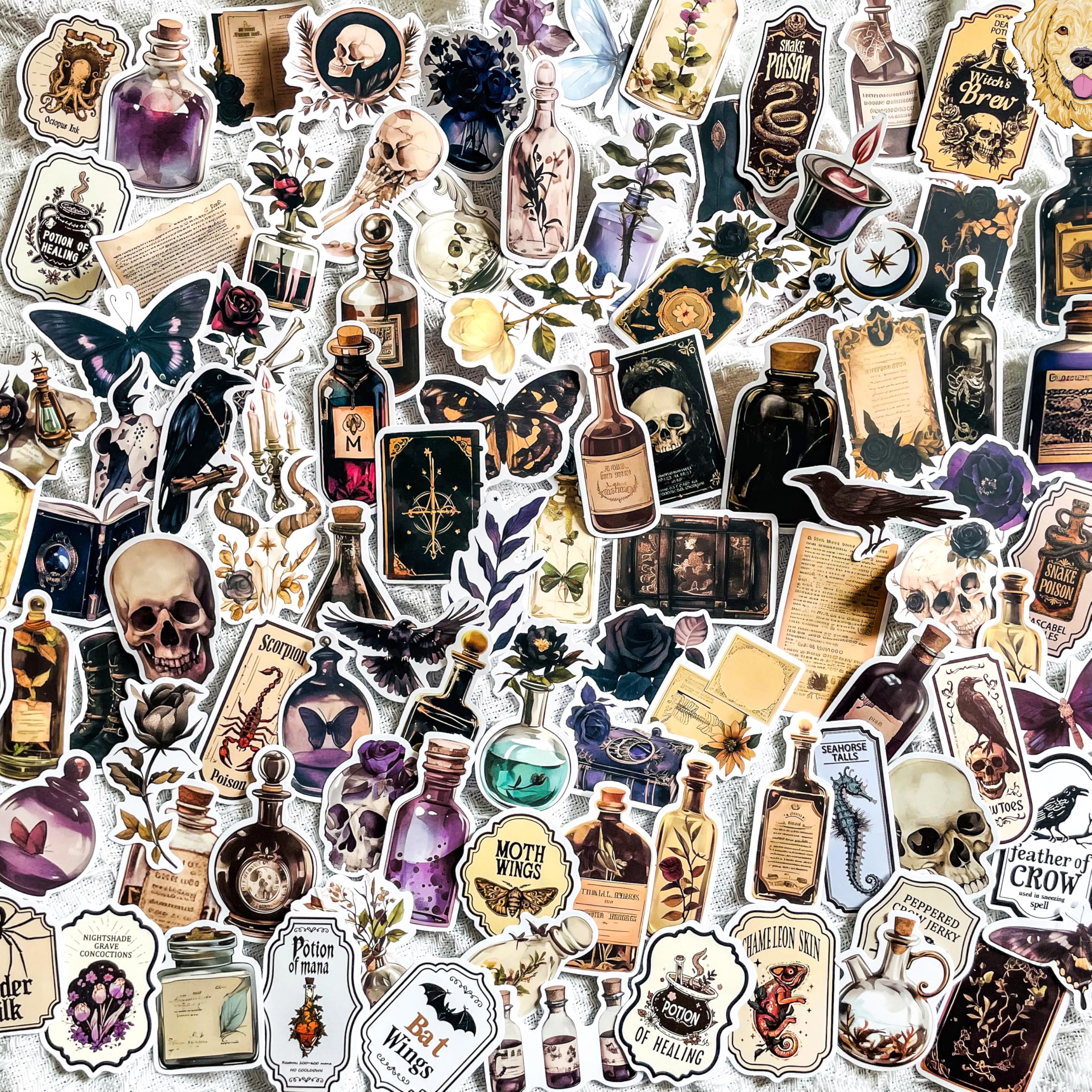 Vintage Medieval Apothecary Potion Labels Stickers - 100 Pcs Gothic Dark Dark Academia & Witchcraft Halloween Decor Stickers for Scrapbook,Journals,Water Bottle, Laptop