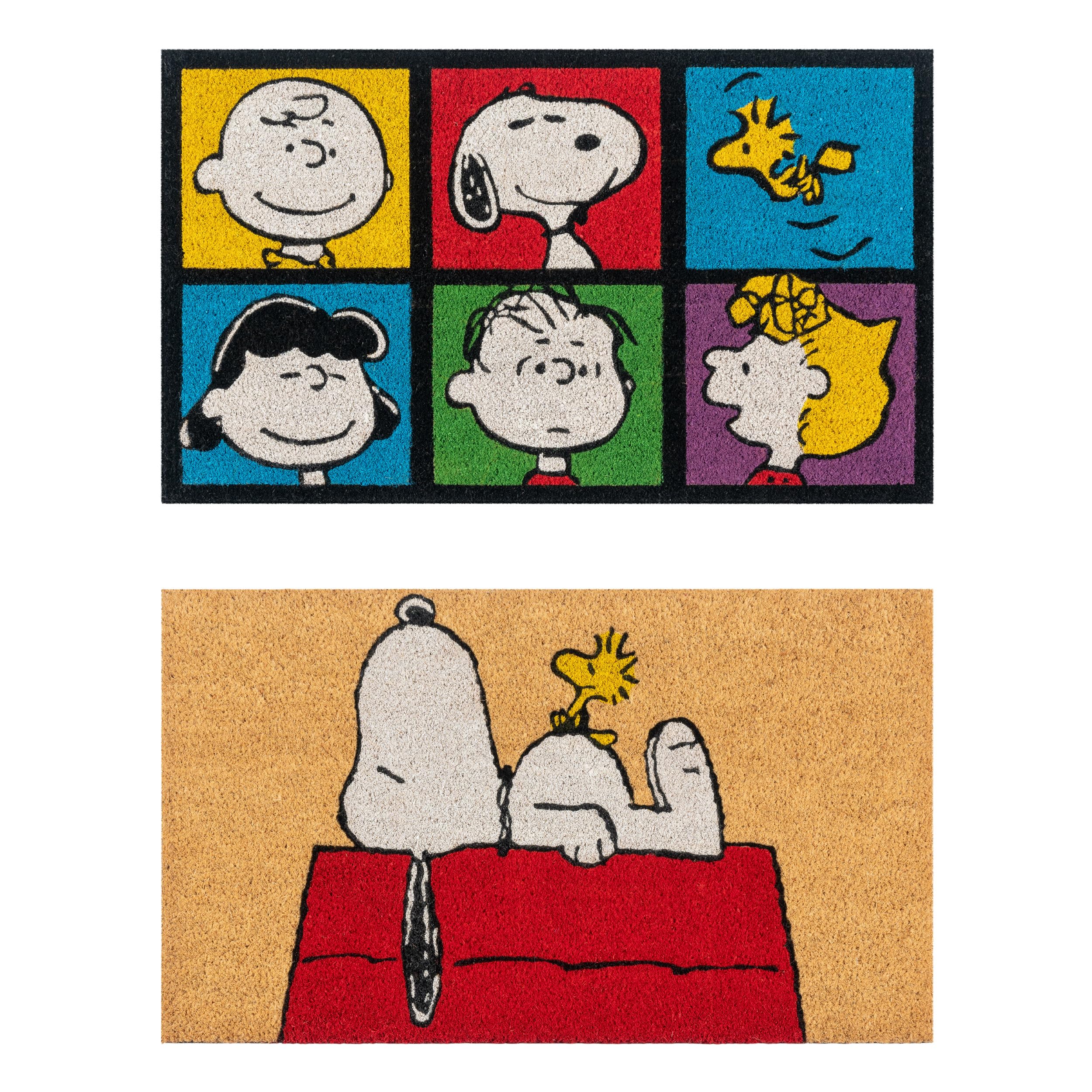Gertmenian Peanuts Snoopy Coir Doormat - 2x3 Welcome Mat (2-Pack), Ideal for High Traffic Areas in Front Door, Garage, Entryway - House/Peanut Patch, 80003 Image