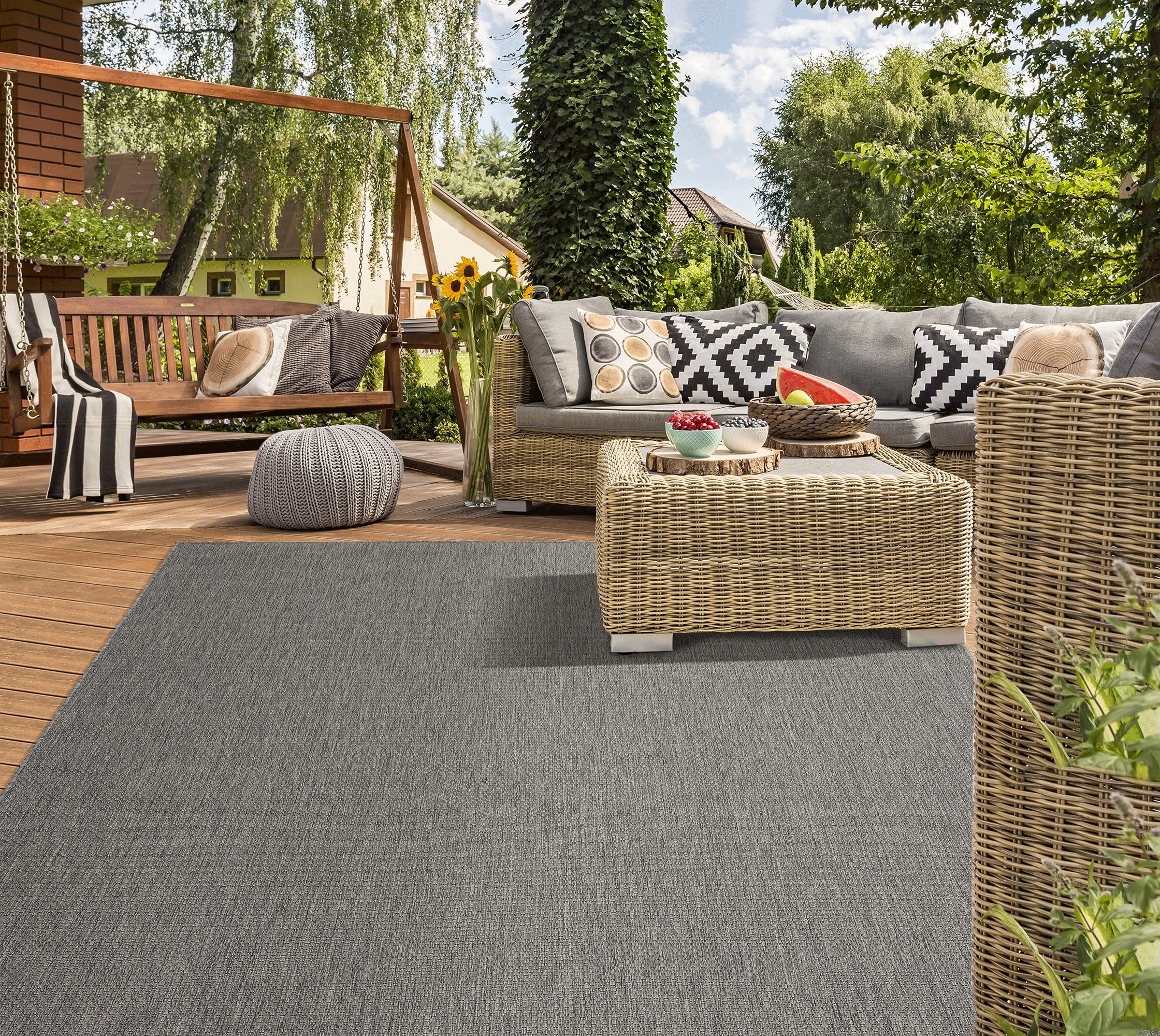 Mia's Teppiche Lara In- and Outdoor Rug, Flat Fabric, 80x150 cm, Anthracite