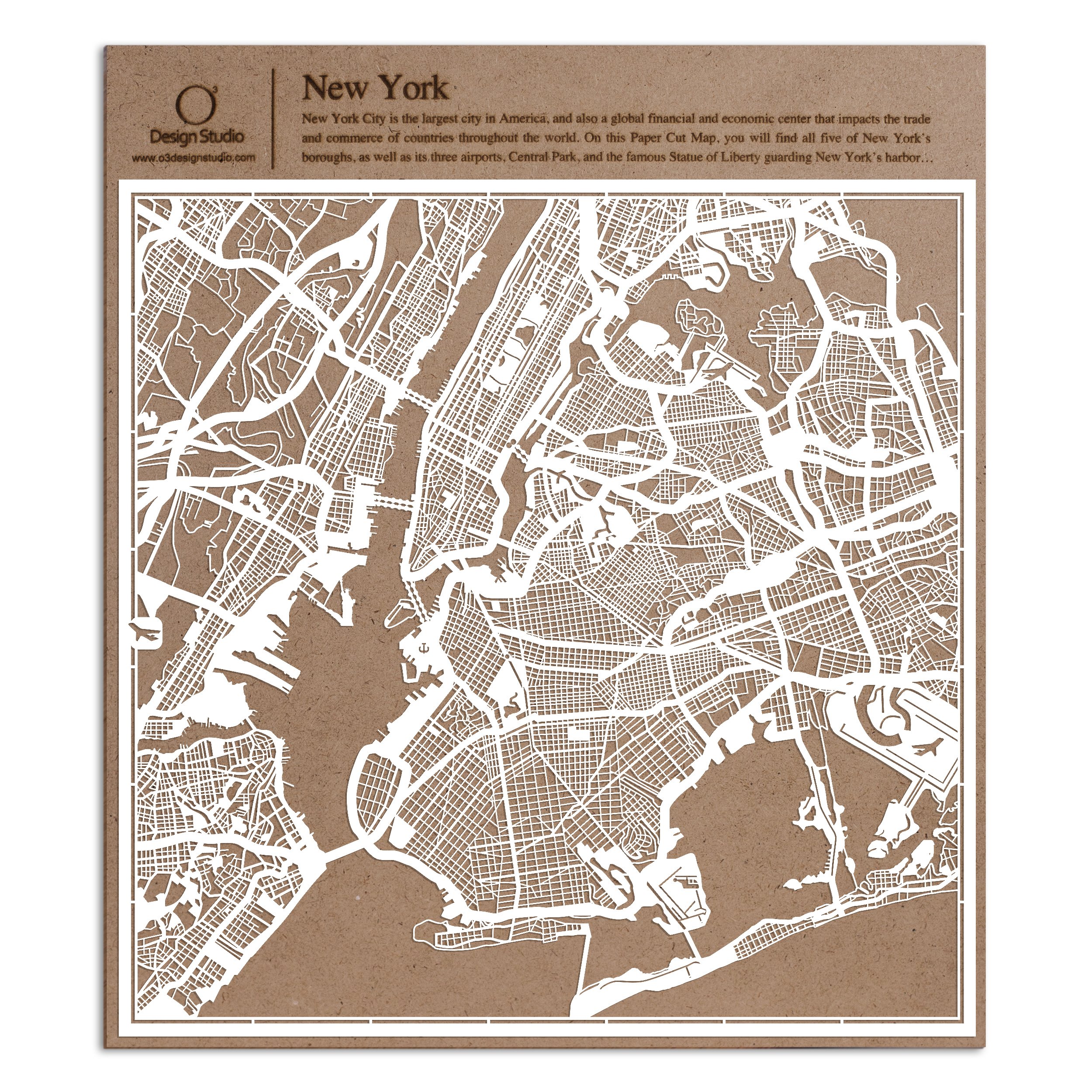 New York Paper Cut Map White 30x30 cm Paper Art
