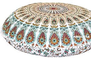 ANJANIYA - 32" Peacock Mandala Bohemian Yoga Meditation Floor Pillow Cover Comfortable Home Car Bed Sofa Cushion Couch Seating Large Zipped Throw (32 inches, White Multi)