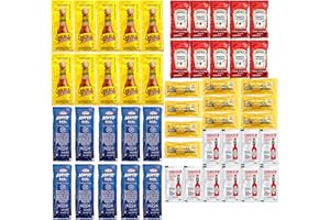 Crait Individual Condiment Packets Variety Pack of 50 Hot Sauce Packets with Mayo Packets, Ketchup Packets and Yellow Mustard Packets Single Serve