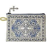Intercession Hand-Woven Rosary Pouch, Made in Turkey with Premium Metallic Thread (Blue)