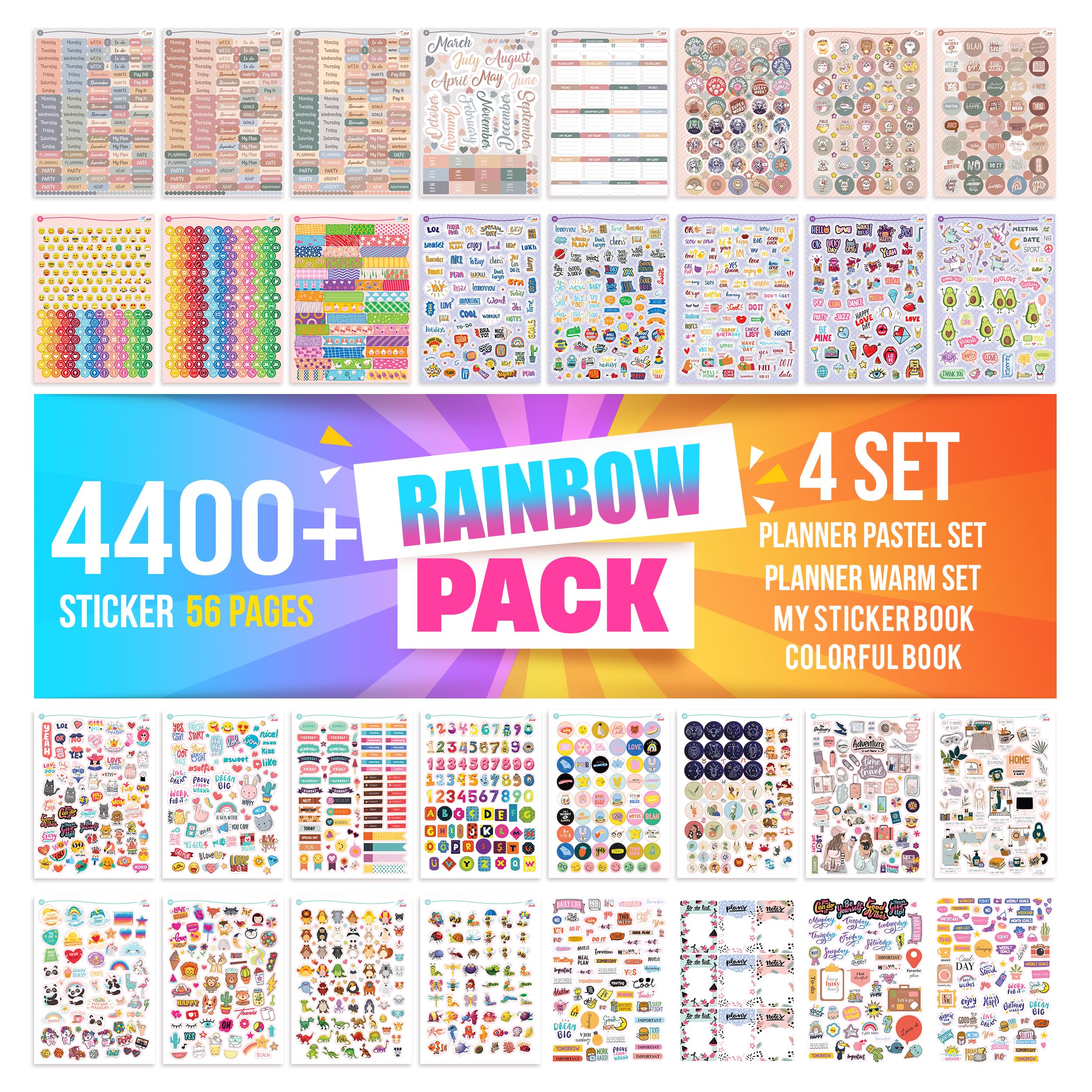 colortouch Planner Stickers Set - 4400+ Pcs - 56 Sheets Organizer Stickers Set for Bullet Journal, Calendar, Agenda, Teachers, Students, Kids, Girls, Adults Stickers Pack - School, College, Seasonal — image 1