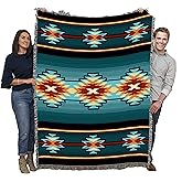 Pure Country Weavers Aydin Turquoise Blanket - Southwest Native American Inspired - Gift Tapestry Throw Woven from Cotton - Made in The USA (72x54)