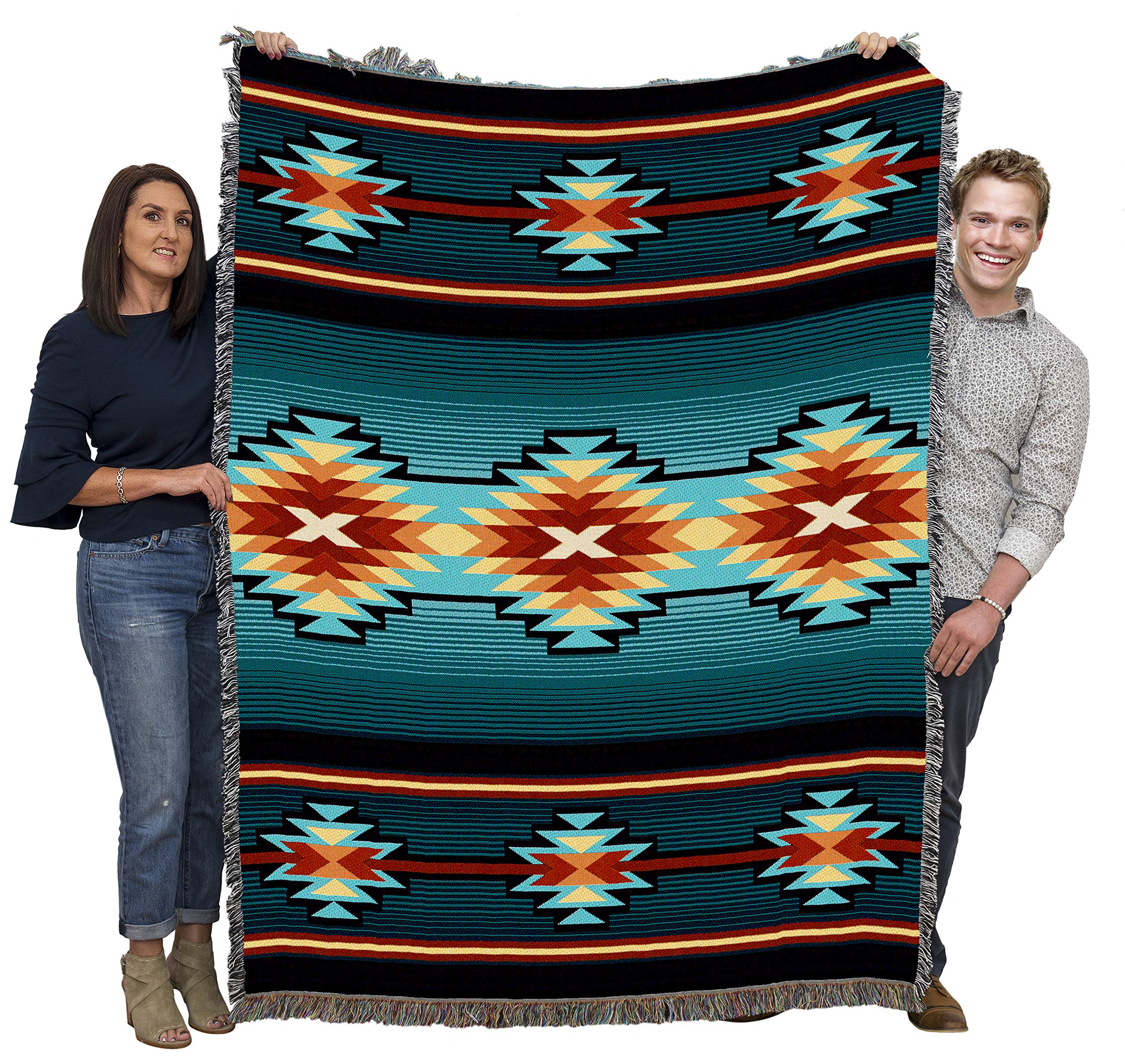 Photo 1 of Pure Country Weavers Aydin Turquoise Blanket - Southwest Native American Inspired - Gift Tapestry Throw Woven from Cotton - Made in The USA (72x54)