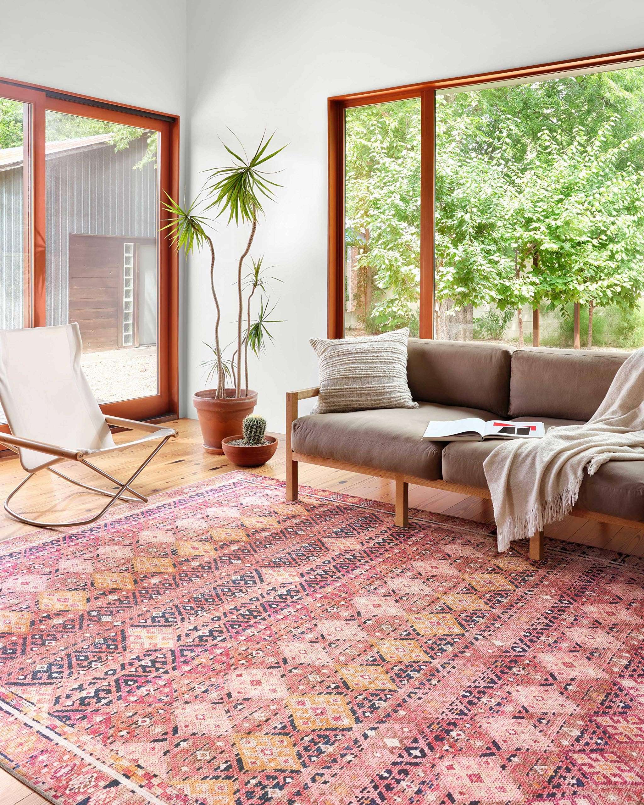 Photo 1 of Loloi Layla Collection LAY-15 Magenta/Multi 7'-6" x 9'-6" .13" Thick Area Rug, Soft, Durable, Vintage Inspired, Distressed, Low Pile, Non-Shedding, Easy Clean, Printed, Living Room Rug