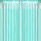 Teal Blue Tinsel Foil Fringe Curtains - Under The Sea Baby Shower Birthday Photo Backdrops Bachelorette Wedding Bridal Shower Party Decor Photo Booth Props Backdrops Decorations, 2pc