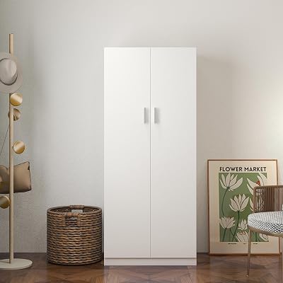 Panana 2 Door Wardrobe with Storage Shelf & Hanging Rail - White MDF