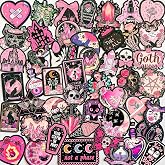 50-Piece Pink Goth Witch Sticker - Pastel Gothic Stickers with Skulls, Crystals, Cats, Tarot Cards, Spooky Quotes - Waterproof Vinyl for Laptops, Scrapbooks, Water Bottles