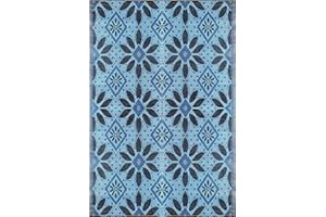BalajeesUSA Outdoor Patio Rugs clearance- 6'x9' Sky Blue, Black, Grey, camper rug outdoor, outdoor area rug waterproof, plast