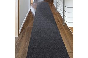 OTTOMANSON Machine Washable Solid Design Non-Slip Rubberback 3x20 Indoor/Outdoor Waterproof Runner Rug for Hallway, Kitchen, Living Room, Garage, Patio, 2'7'' x 20', Black