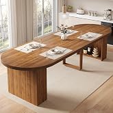 knoworld 39.4"-105" Extendable Dining Table for 4-12, Large Round to Oval Farmhouse Dining Table, Expandable Kitchen Table with Storage Pedestal Base, Space-Saving Design, Walnut