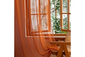 Sutuo Home Terracotta Boho Sheer Curtains 72 inches Long for Nursery Bedroom, Lace Curtains Bohemian Burnt Orange Privacy Cro