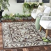 SAFAVIEH Washable Rug Outdoor Veranda Collection - 4' x 5'7", Chocolate & Aqua, Non-Shedding & Easy to Clean, Ideal for Patio