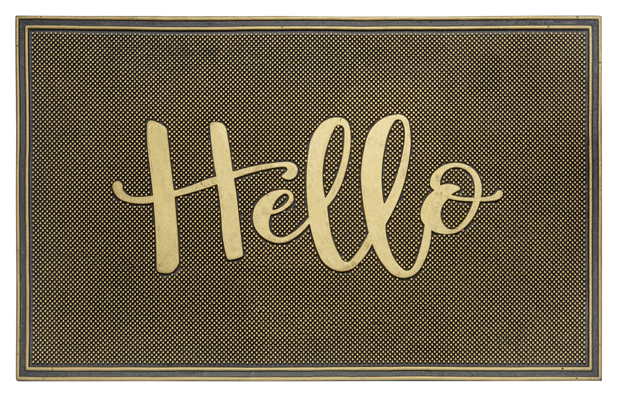 Hanse Home Rubber Doormat for Indoor and Outdoor Use 45 x 75 cm Hello Design Door Mat Weatherproof, Non-Slip for Entrance Area and Outdoor Use - Black, Gold