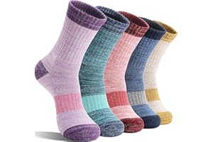 SAVALOS Merino Wool Hiking Socks Thermal Warm Winter Cozy Cushioned Moisture Wicking Crew Socks for Women 5 Pairs