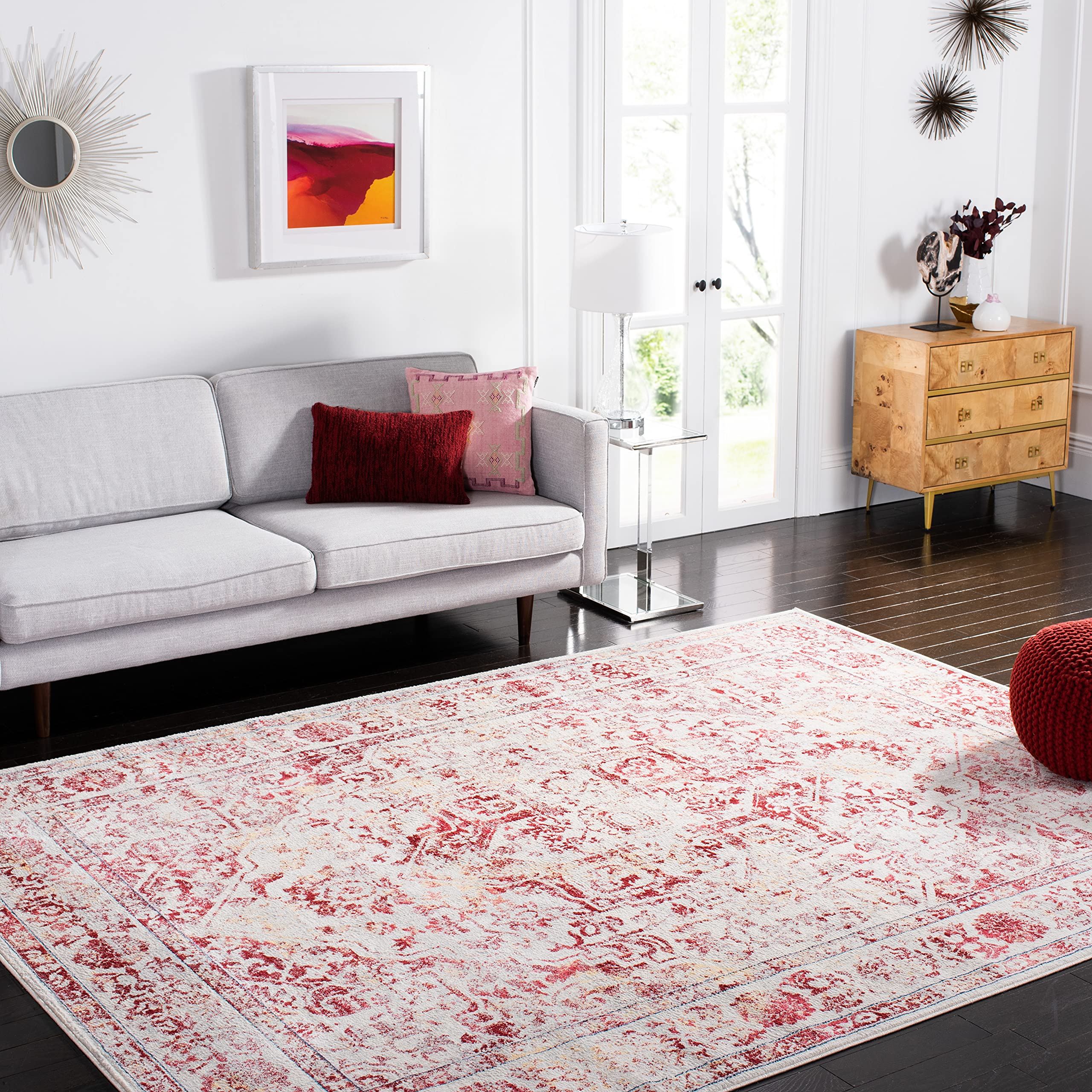 SAFAVIEH Brentwood Collection Area Rug - 10' x 13', Ivory & Red, Medallion Distressed Design, Non-Shedding & Easy Care, Ideal for High Traffic Areas in Living Room, Bedroom (BNT832C) Image