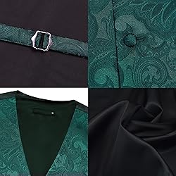 GUSLESON Mens Paisley Dark Green Suit Vest Tie and